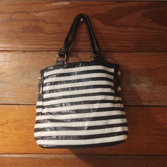 ALDO • LARGE BLACK & WHITE STRIPED SHOULDER BAG - Picture 1 of 3